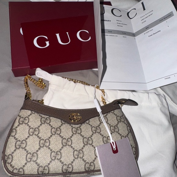 Gucci Beige and Brown Shoulder Bag with Gold Accents - Picture 1 of 3